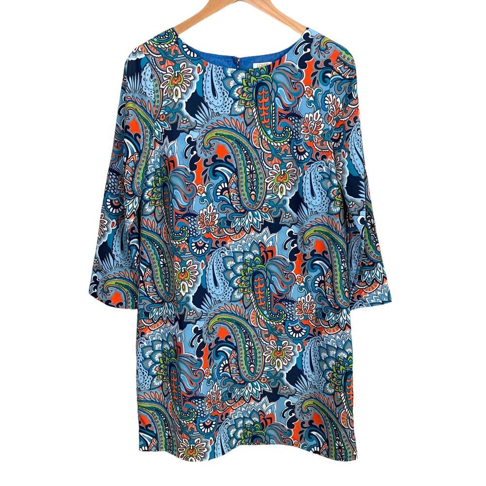 J Crew Blue Paisley Jules Moonglow Gallery Shift Dress 0 XS Extra Small